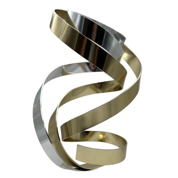 Dan Murphy 1989 Signed Two Tone Aluminum Ribbon Sculpture Lucite Base Abstract - Picture 10 of 14